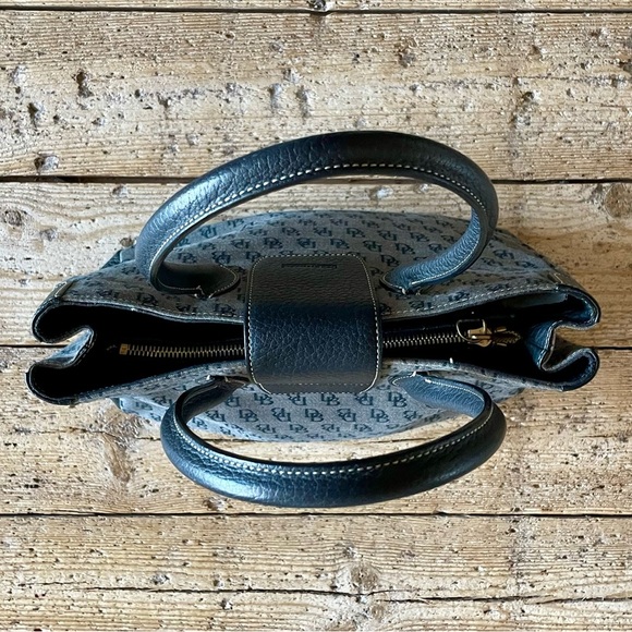 Dooney & Bourke Monogram Logo Satchel Tote Bag Black Canvas Leather - Picture 6 of 14